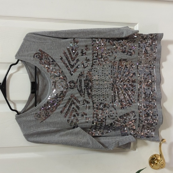 Objects D'Art Women's 3/4 Sleeve Sequined Top Size Small - Picture 1 of 5